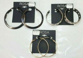 ROSA Hoop Earrings 3 Pair New Black Metallic ~ Silver ~ Gold Set # 8 - £15.47 GBP