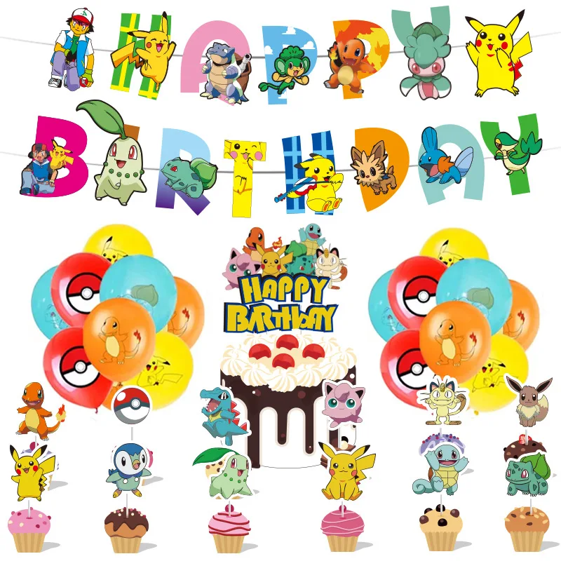 New Pokemon theme Kawaii Pikachu anime figure kids birthday party decor banner - £9.19 GBP+