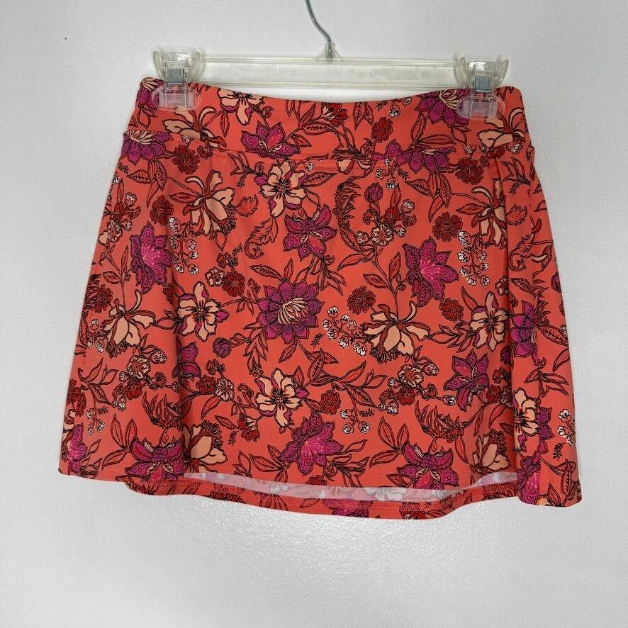 Lands&#39; End Swim Skirt Size 4 Red Pink Floral Print Stretch Lined Skort - $19.00