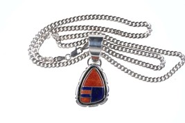 Vintage Native American Channel inlay pendant on Italian sterling necklace - £113.32 GBP