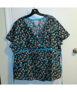 SB Scrubs Top XL Large Dark Blue Floral Fold Over  Front W Tie - $167.24 MXN