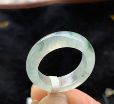 Type A US 7 3/4 High Grade Myanmar Icy Jadeite Band Ring with Green Floats - £220.45 GBP