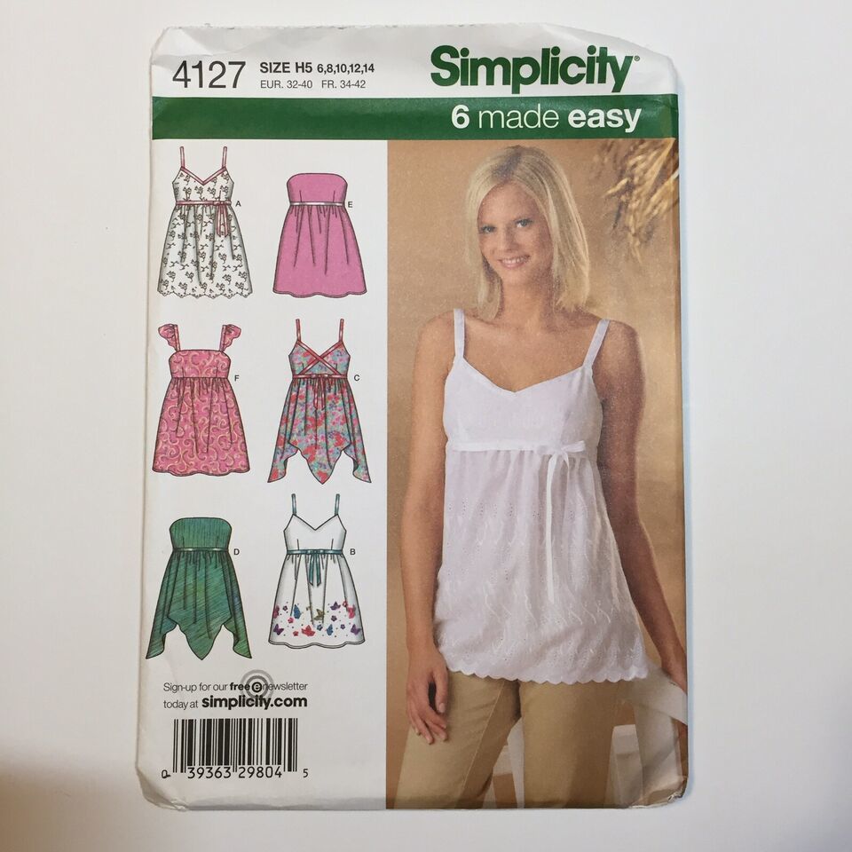 Simplicity 4127 Size 6-14 Misses' Tops with Bodice and Hemline Variations - $12.86