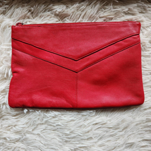 Vintage Summit Hill Leather Clutch Handbag Red Zip Top - £17.58 GBP