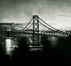 Night Scene Bay Bridge Yerba Buena Island San Francisco California B&amp;W Postard - £4.19 GBP