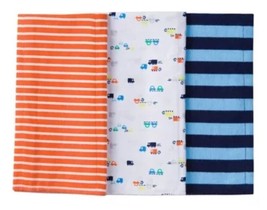 Gerber Flannel Burp Cloths, Baby Boy, Cars, Blue and Orange Stripes, Qty 3 - £9.55 GBP