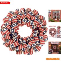 Handcrafted 18-Inch Patriotic Burlap Wreath for 4th of July Celebration - $50.44