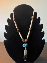 Vintage Native American Bone Feather &amp; Turquoise Necklace   - £16.03 GBP