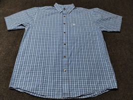 Ariat Shirt Mens Large Blue Plaid Pro Series Short Sleeve Button Up Logo... - $27.77