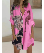 Oversize Leopard Womens Shirt Dress Black, White &amp; Pink Xl-3X - $546.39 MXN