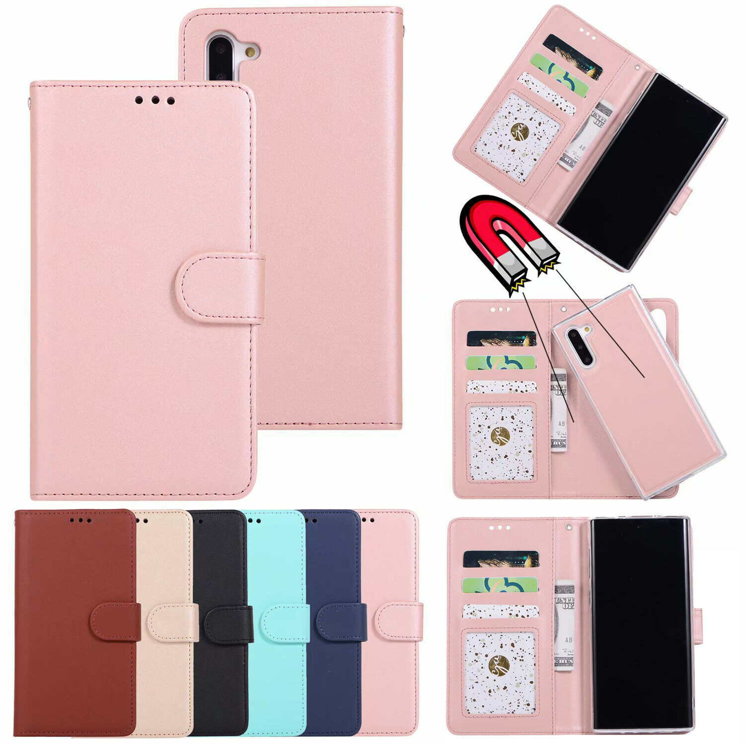 Removable Magnetic Leather Wallet Case Cover For Samsung S21 S10e S9+ S8 Note 20