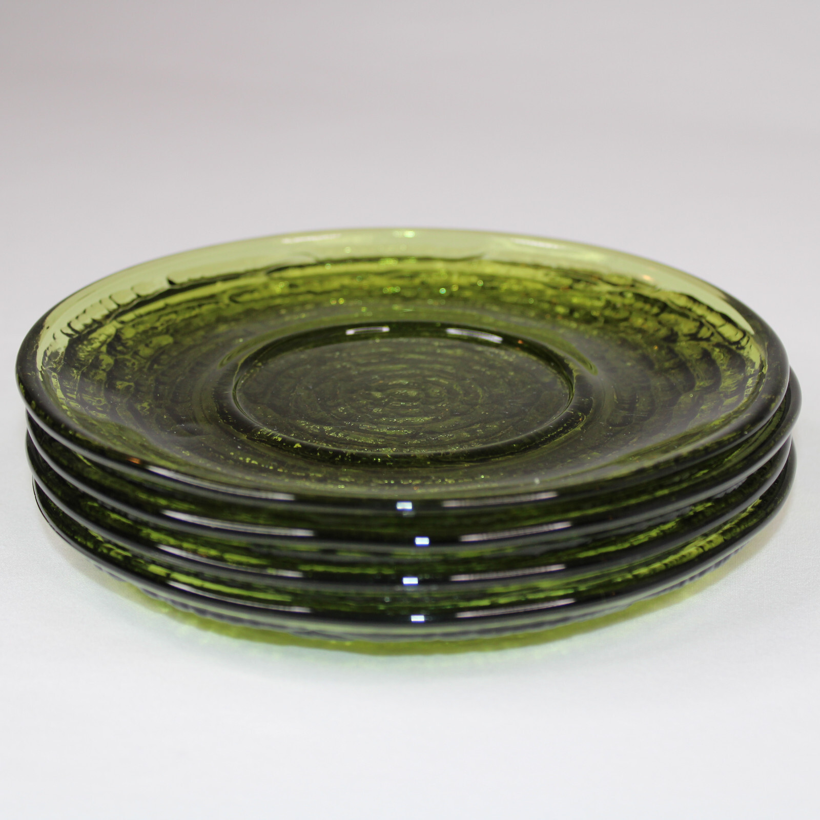 Set Of 4 Vintage Anchor Hocking Soreno Ribbed Glass Plates Green Saucers... - £15.79 GBP