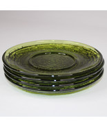 Set Of 4 Vintage Anchor Hocking Soreno Ribbed Glass Plates Green Saucers... - $21.14