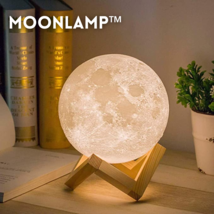Moon Lamp 3D Printed with Wooden Base | Space Themed LED Night Light Decor Gift - £14.22 GBP+