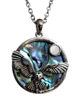 Owl Moon Pendant Necklace Paua Abalone Shell Silver Fashion Jewellery Boxed Tide - £15.76 GBP