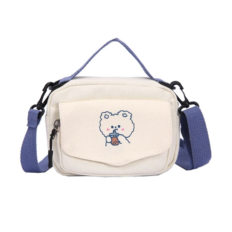 New Small Bear Crossbody Bag For Girl Student Canvas Zipper Messenger Bag Small  - £12.61 GBP