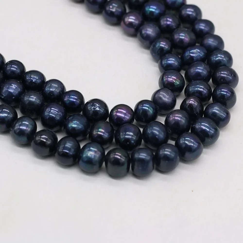Real Natural Freshwater Black Pearl Round Beads Smooth Loose For Jewelry Making - £16.96 GBP
