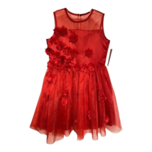 Nanette Lepore Girls Dress Red Mesh Sheer Flowers Sleeveless Pullover 14... - $13.30
