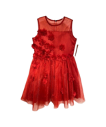 Nanette Lepore Girls Dress Red Mesh Sheer Flowers Sleeveless Pullover 14... - £10.47 GBP