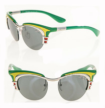 PRADA Dixie Oval Retro PR60OS Green Yellow Silver Mirror 60O Fashion Sunglasses - £389.49 GBP