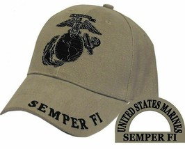 Us Marine Corps Semper Fi Khaki Cover Usmc Hat - Ega Coyote Brown Baseball Cap - £27.33 GBP