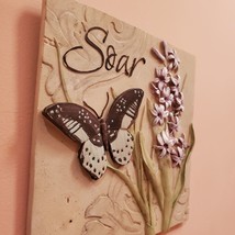Decorative Ceramic Wall Plaque, 3D Tile, Soar, Butterfly with Hyacinth Flower image 2