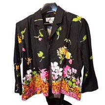 Erin London Women&#39;s Wild Flowers Petite PXL Black Floral Blazer Jacket Open - £14.89 GBP