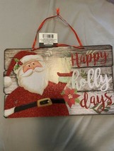 Happy Holly Days -Glittery Santa Wall Decor, Christmas House Decor-NEW-S... - $12.52