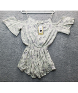 Vintage Havana Romper Womens Medium Ivory Floral Ruched Cold Shoulder Sl... - $38.27 CAD