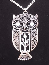 Articulated Horned Owl Necklace Clear Rhinestone Eyes Jewelry Vintage - £17.36 GBP