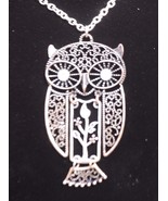 Articulated Horned Owl Necklace Clear Rhinestone Eyes Jewelry Vintage - $21.77