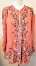 Johnny Was Yasamine Blouse Floral Embroidered Sz-XXL Burn Tangerine  - £159.81 GBP