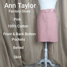 Ann Taylor Factory Store Pink Cotton Belted Pockets Skirt Size 14 - £14.38 GBP