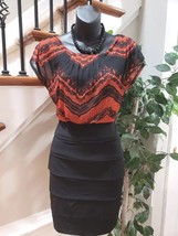 En Focus Studio Women Black Orange Round Neck Sleeveless Knee Length Dress Sz 6 - £22.45 GBP