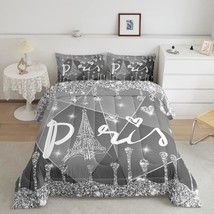 Paris Comforter Glitter (No Glitter No Sequin) Diamond Eiffel Tower Comforter Se - £26.91 GBP