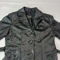 Outbrook Women's Jacket Black Belted Fit Genuine Leather Button Jacket Sz Small image 10