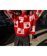 Lisa Says Gah Red Cherry Mock Neck Drop Shoulder Sweater Size XS/S NWT - $129.00