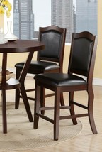 Dark Brown Wood Finish Set of 2 Counter Height Chairs Faux Leather - £213.17 GBP