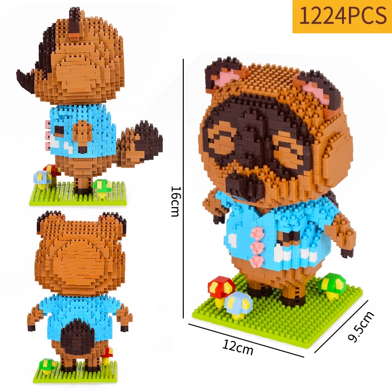 1224pcs+ Animal Raccoon Tom Nook Isabelle Crossing Game Building Blocks 3D Model - £15.71 GBP