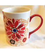 Anthropologie Biscuit Red Orange Floral Coffee Mug Flowers 12 oz - £11.98 GBP