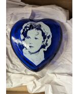 Vintage Cobalt Blue Shirley Temple Glass Heart Trinket Box - $21.77
