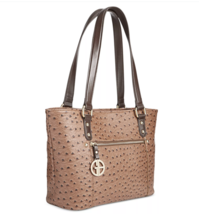 Giani Bernini Mocha Brown Ostrich Embossed Faux Leather Tote Shoulder Bag - £55.14 GBP