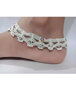 Indian Silver Plated Anklet Payal Pajeb Wedding Bridal Kundan Moti Jewel... - $520.23 MXN