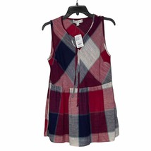 Weekend Suzanne Betro Tunic Size Small Red Navy Plaid Sleeveless Rayon - £15.50 GBP