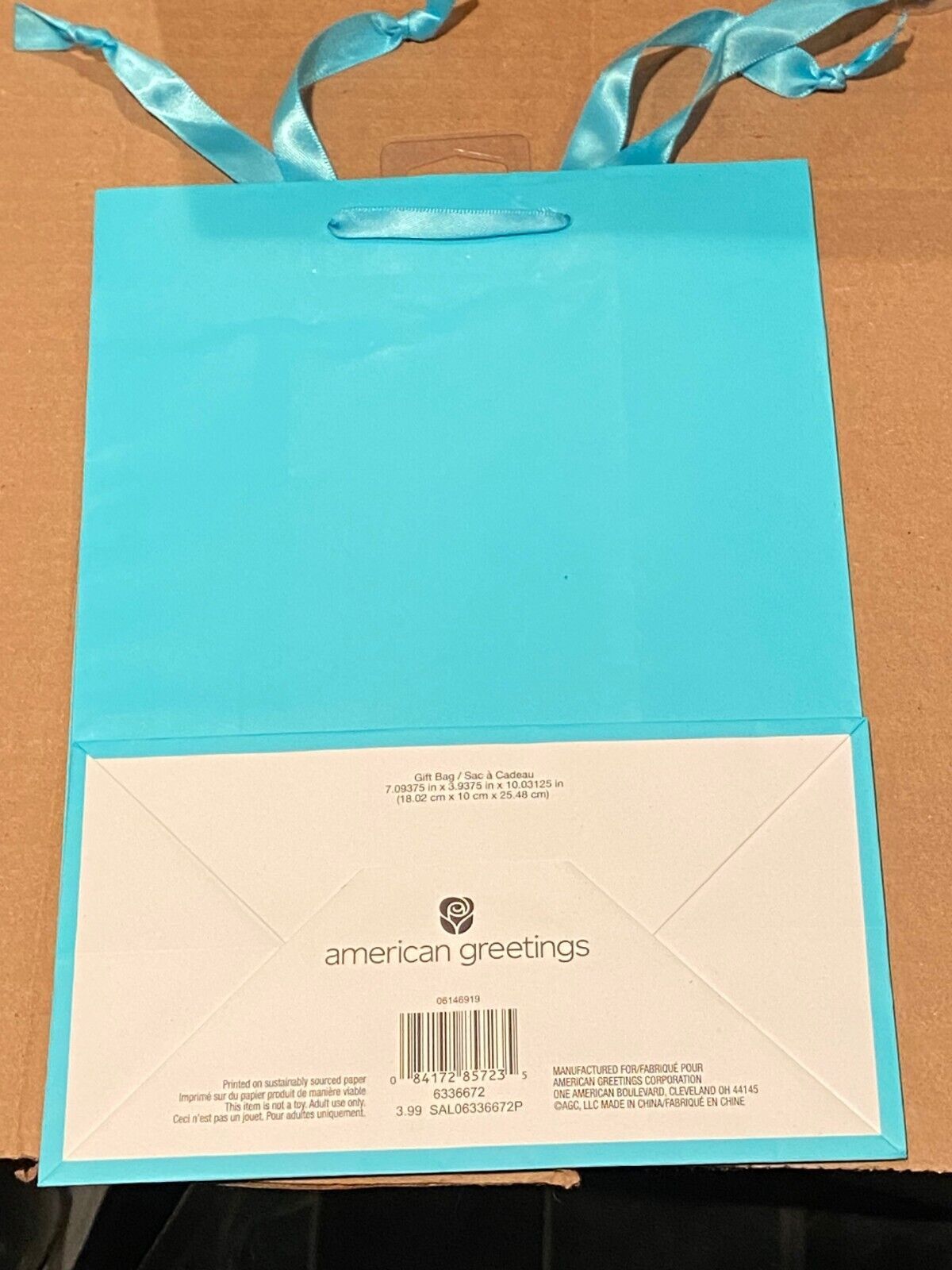 1 Blank Blue Gift Bag  7.09375" X 3.9375" X 10.03125" *NEW* s1 - £4.73 GBP