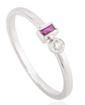 Modern Two Stone Ruby and Diamond Ring Gift in 14k White Gold - £238.94 GBP