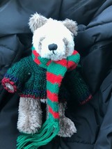 Gently Used HugFun Plush Smokey Brown &amp; Cream Panda Bear w Knit Sweater Stuffed - £9.58 GBP
