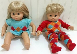 American Girl BITTY BABY Twins Dolls Boy &amp; Girl Blonde Hair Blue Eyes w/ Clothes - £98.00 GBP