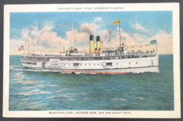 Chicago&#39;s Great Steel Steamship Florida Municipal Pier Jackson Park Postcard - £7.08 GBP