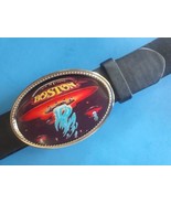 BOSTON Rock Group  Epoxy PHOTO MUSIC BELT BUCKLE &amp; BROWN BONDED BELT - $27.72